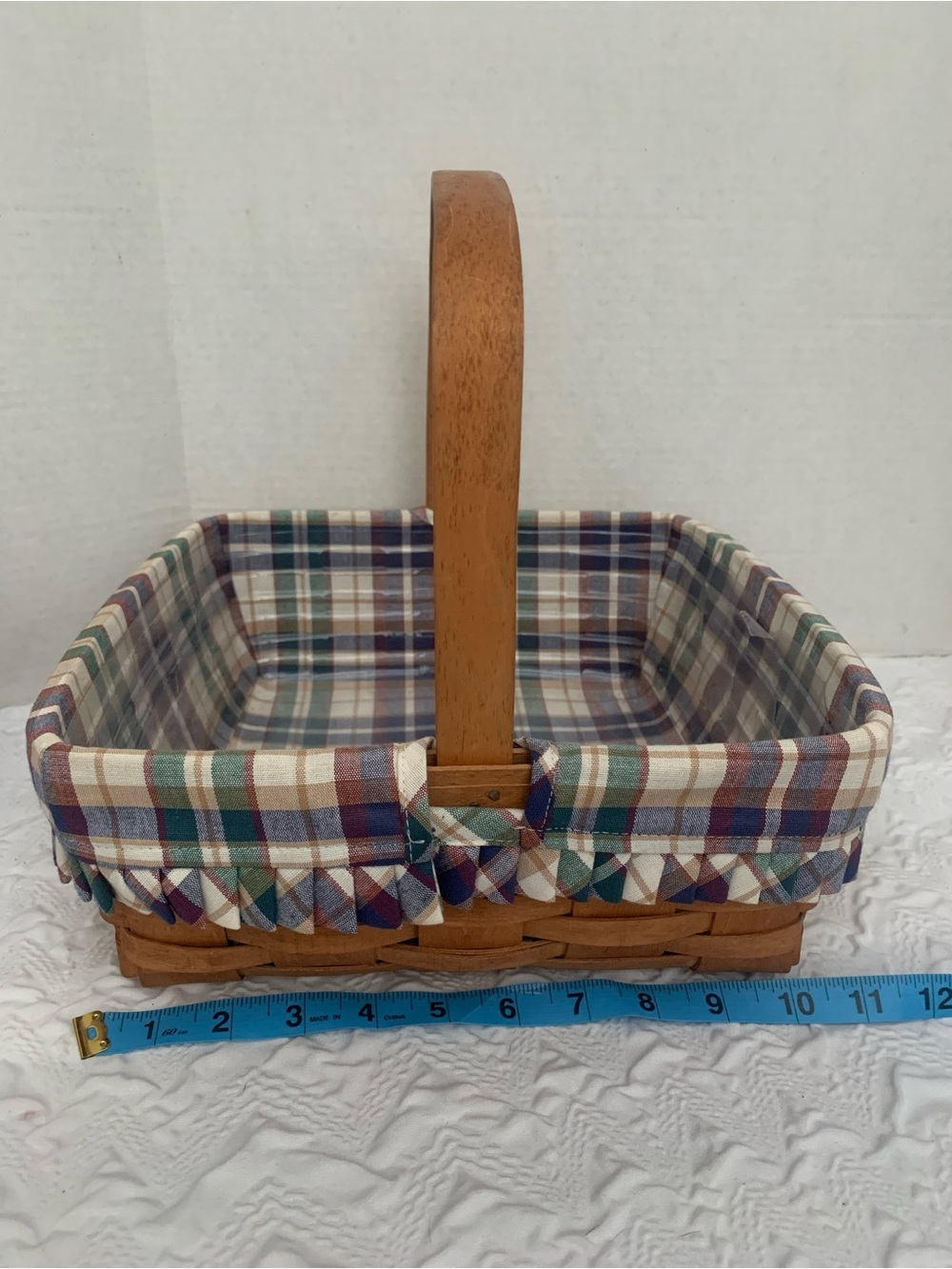 Vintage Longaberger Basket Plaid Stationary Handle Plastic Protector Liner 1991
